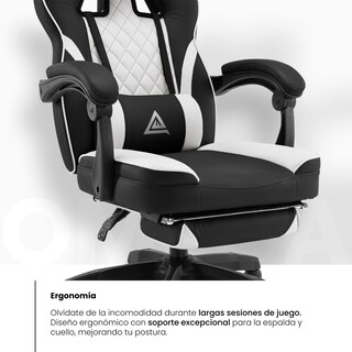 Foto 5 | Silla Gamer Playfever Omega Escritorio Ergonómica Reclinable Negro y Blanco
