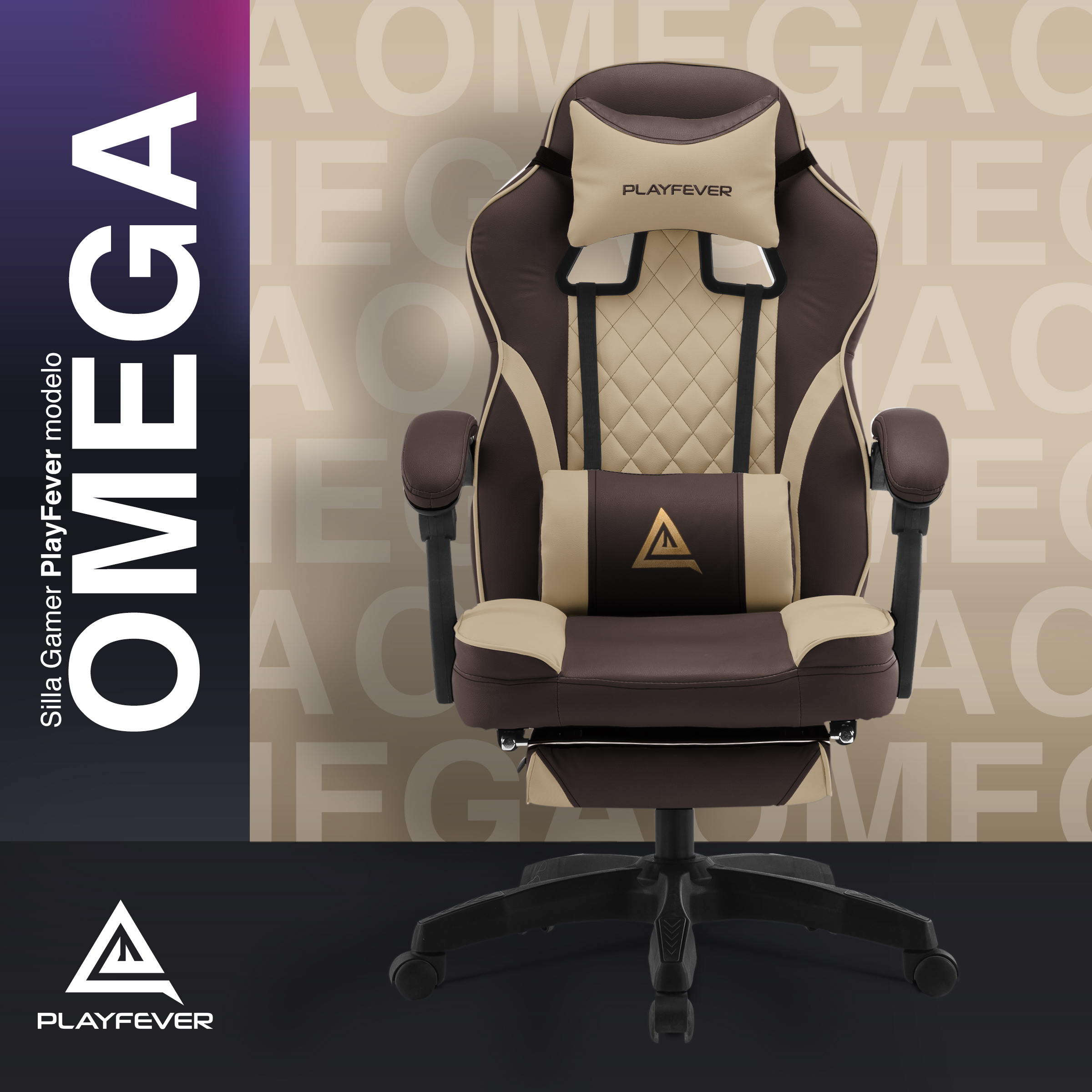 Foto 3 pulgar | Silla Gamer Playfever Omega Escritorio Ergonómica Reclinable Café con Beige