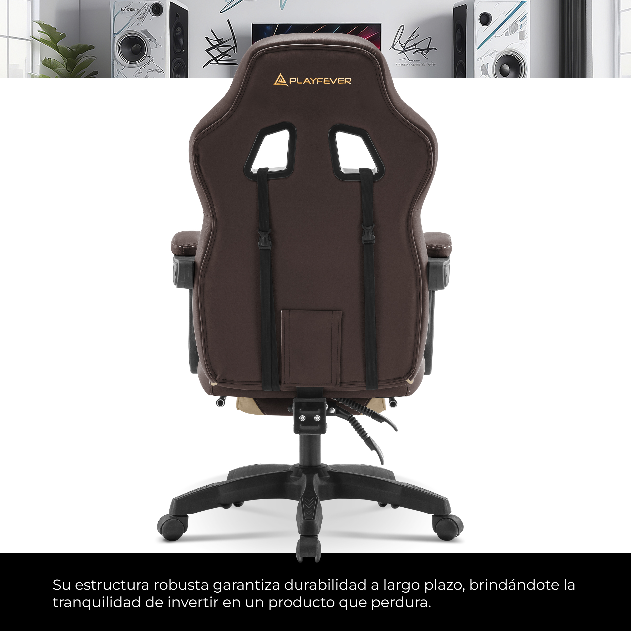 Foto 4 pulgar | Silla Gamer Playfever Omega Escritorio Ergonómica Reclinable Café con Beige