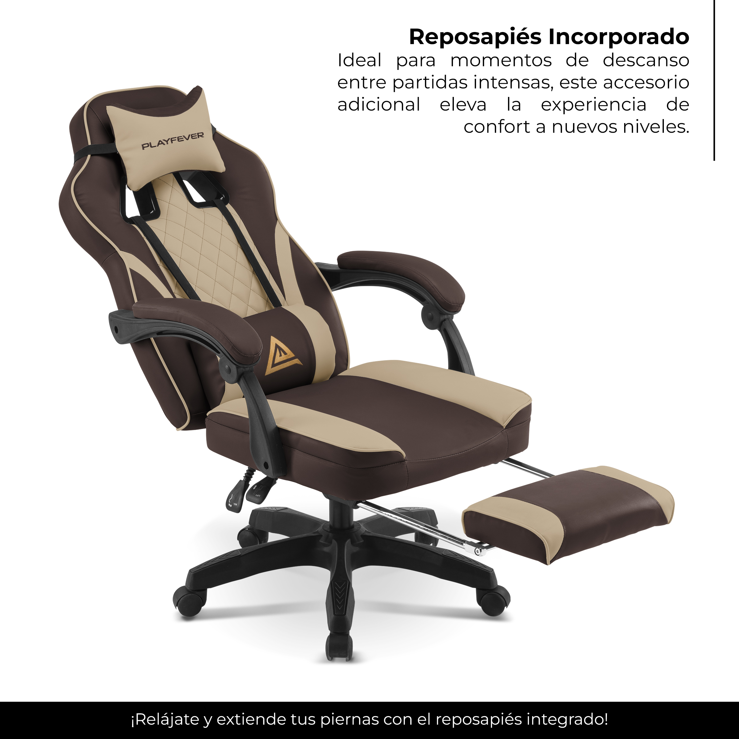 Foto 5 pulgar | Silla Gamer Playfever Omega Escritorio Ergonómica Reclinable Café con Beige