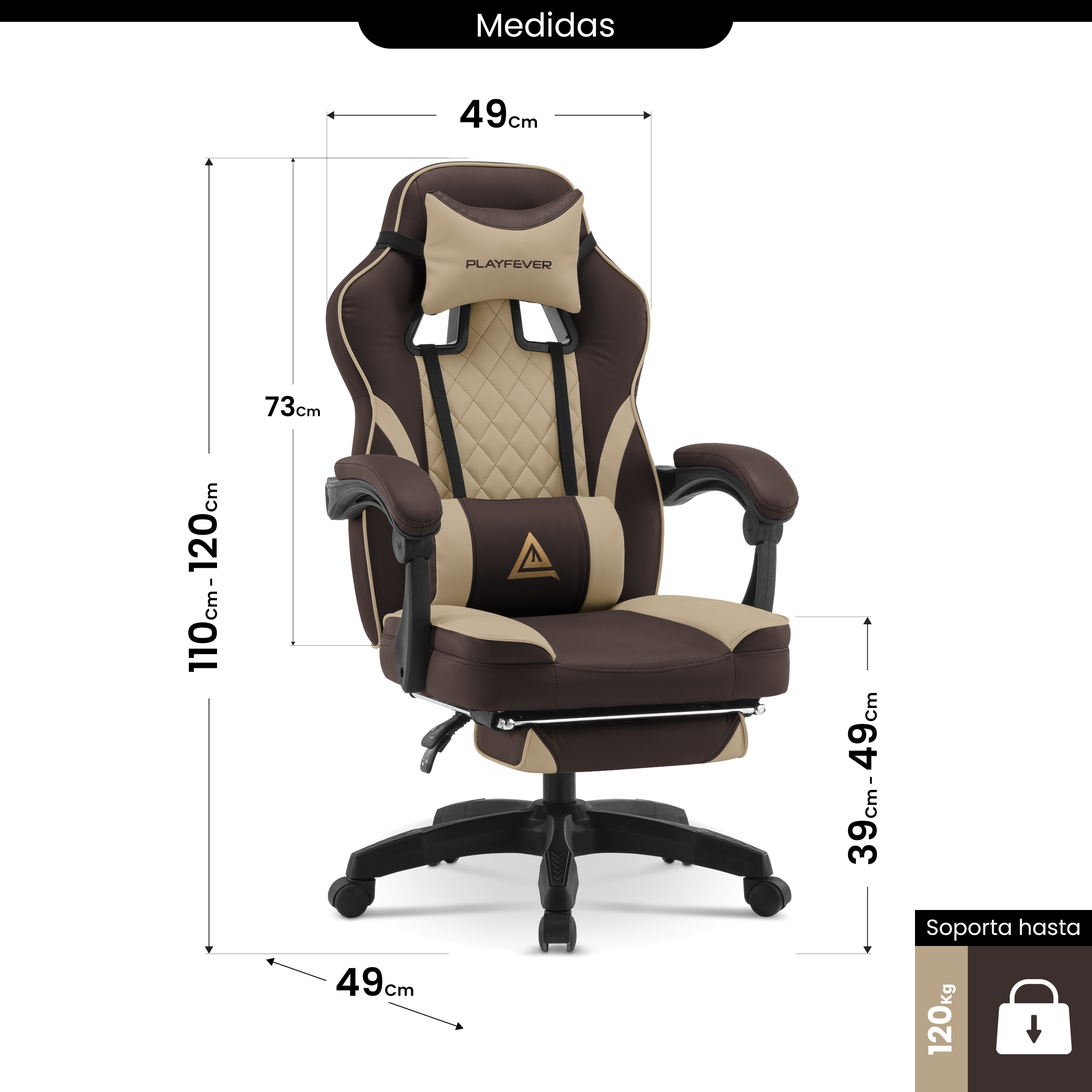 Foto 8 pulgar | Silla Gamer Playfever Omega Escritorio Ergonómica Reclinable Café con Beige