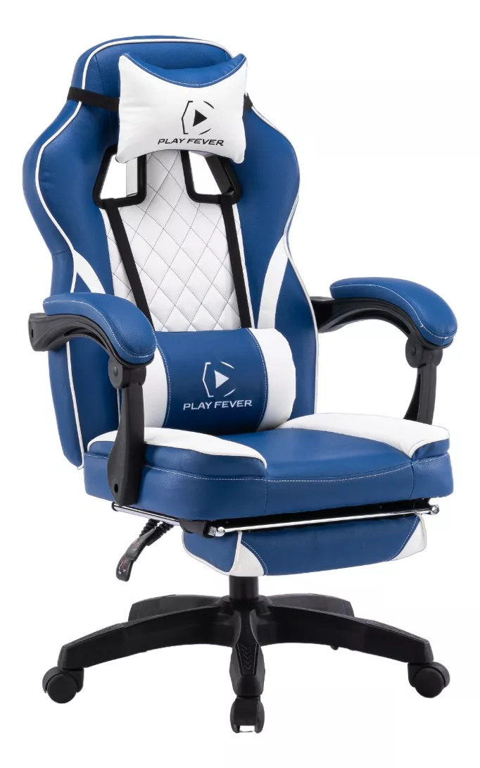 Silla Gamer Playfever Omega Escritorio Ergonómica Reclinable Azul y Blanco