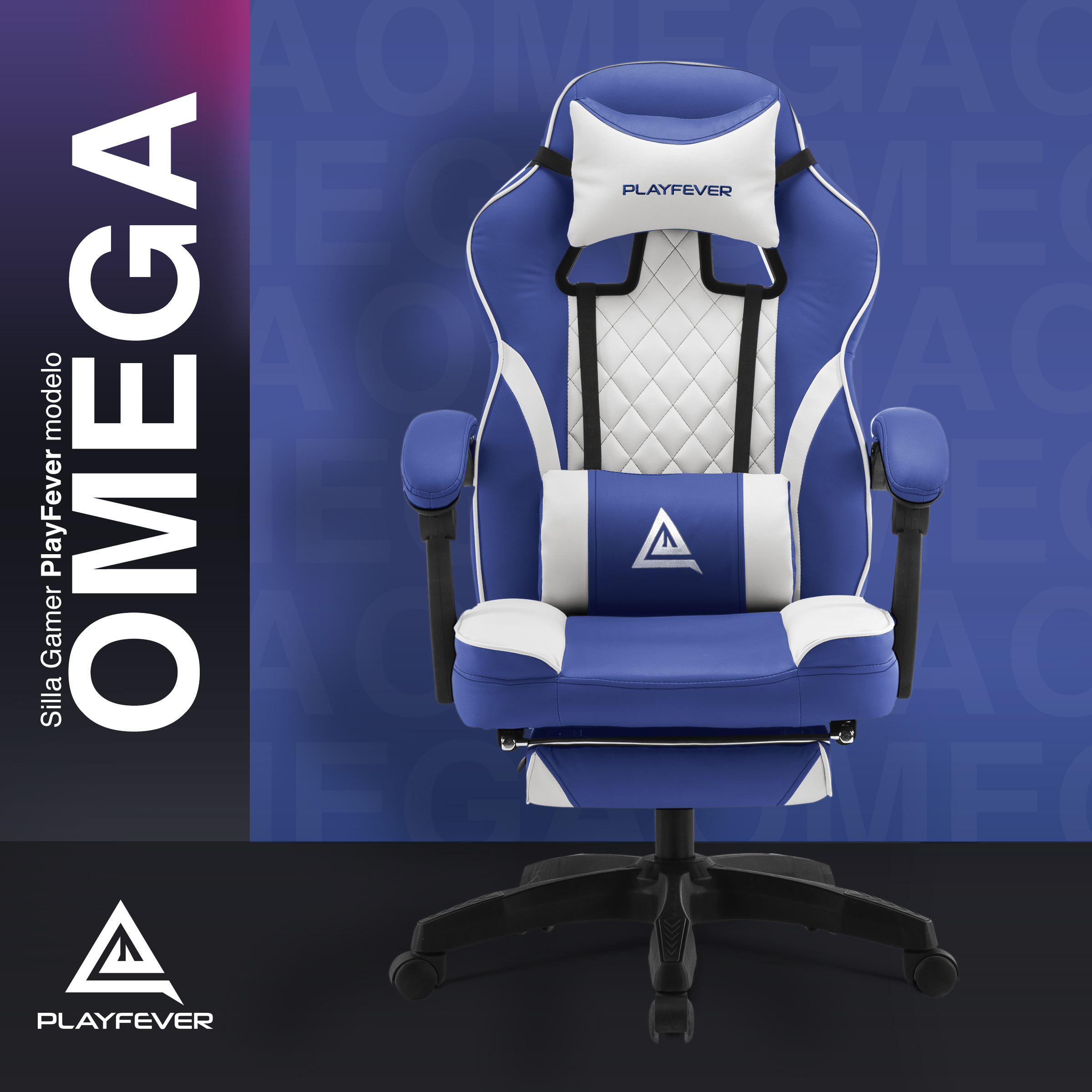 Foto 2 | Silla Gamer Playfever Omega Escritorio Ergonómica Reclinable Azul y Blanco