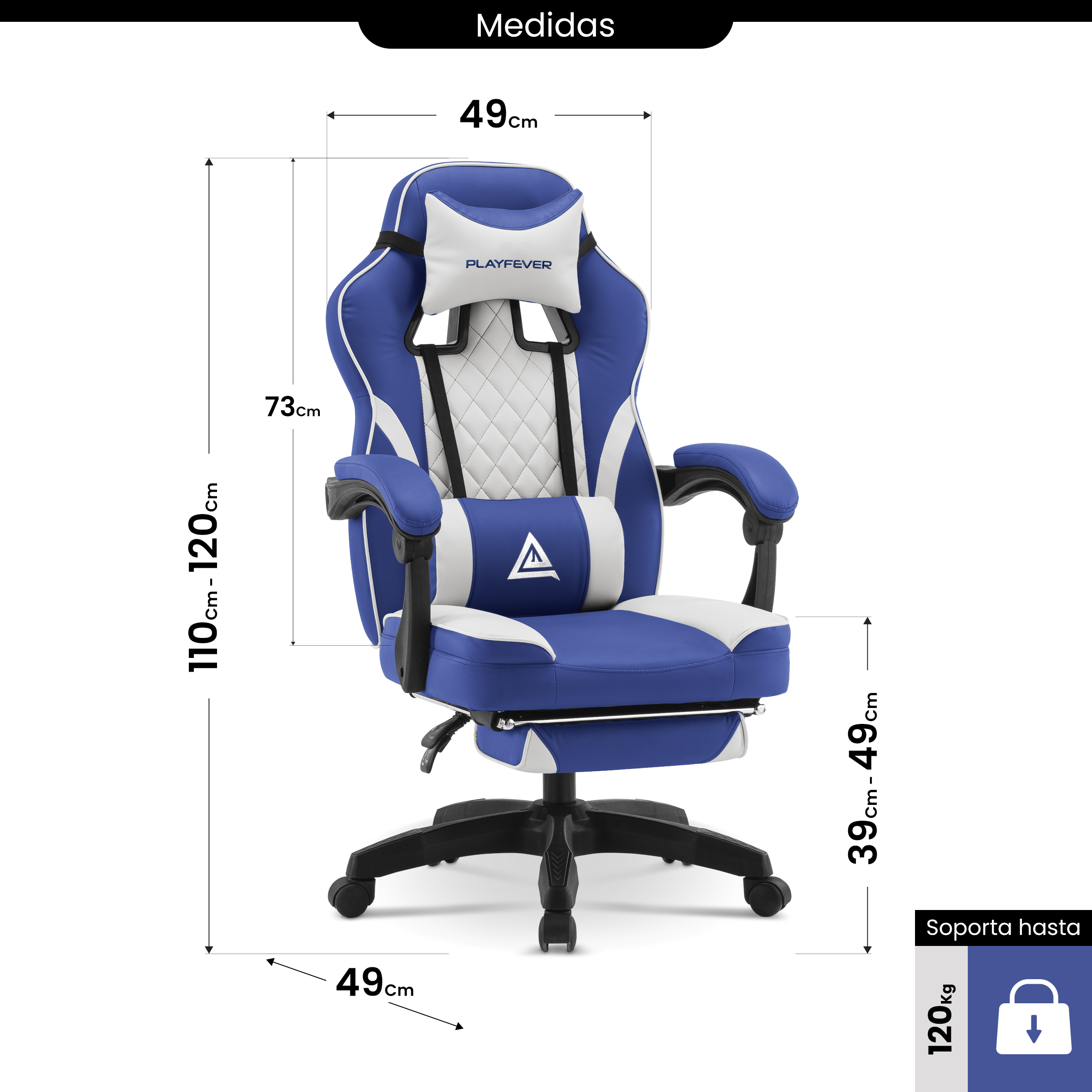 Foto 7 | Silla Gamer Playfever Omega Escritorio Ergonómica Reclinable Azul y Blanco