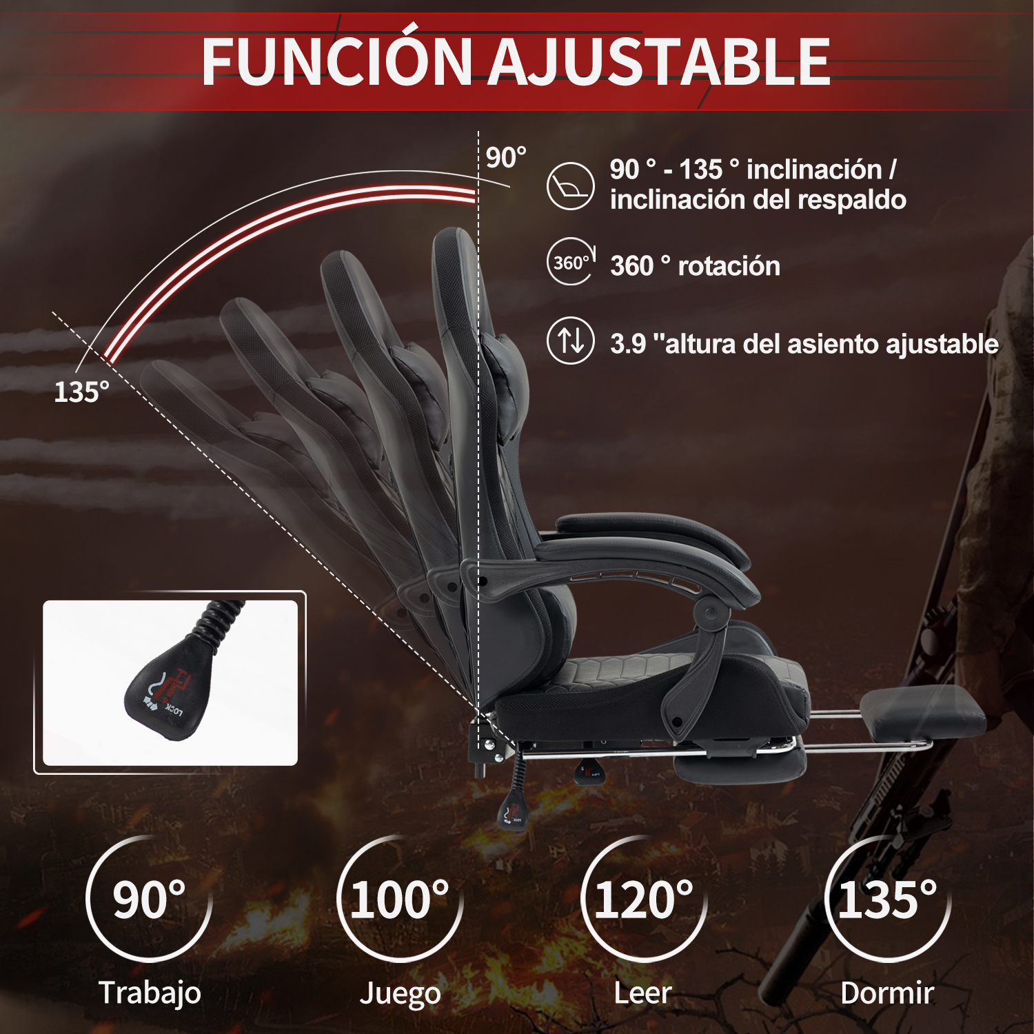 Foto 5 pulgar | Silla Gamer Ergonómica Homemake Vuudrid Negro