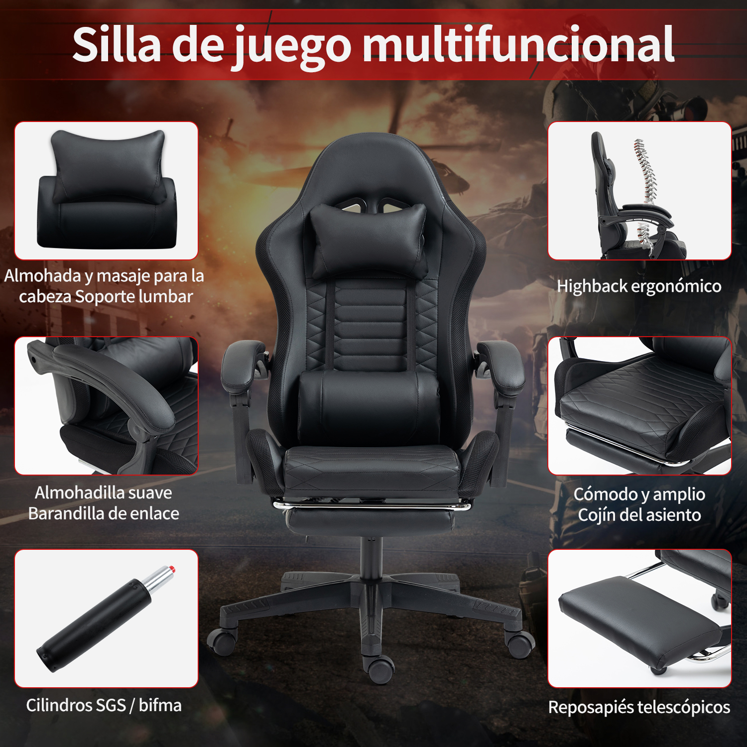 Foto 6 pulgar | Silla Gamer Ergonómica Homemake Vuudrid Negro