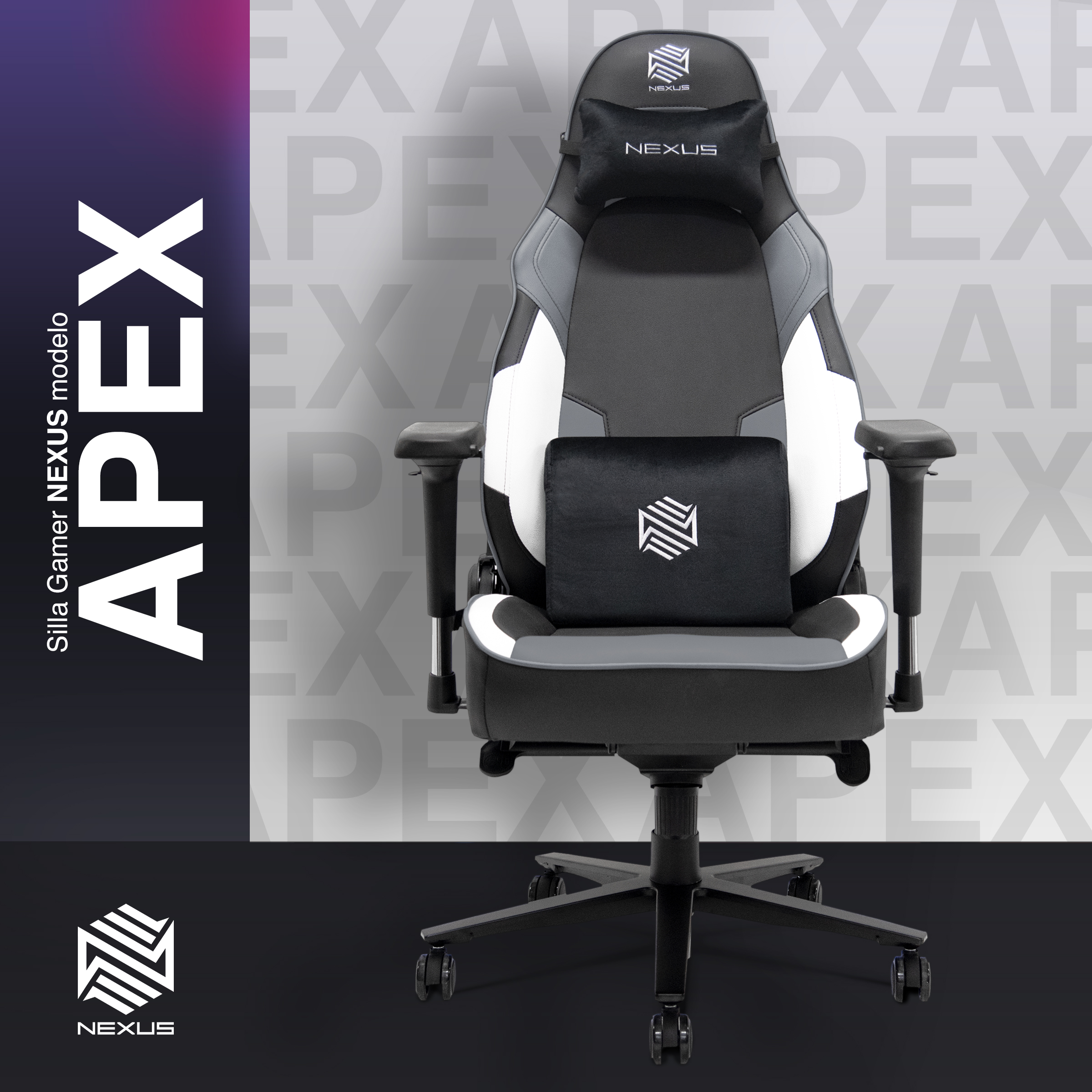 Foto 3 pulgar | Silla Gamer Nexus Apex Escritorio Oficina Reclinable Confort (negro/gris)