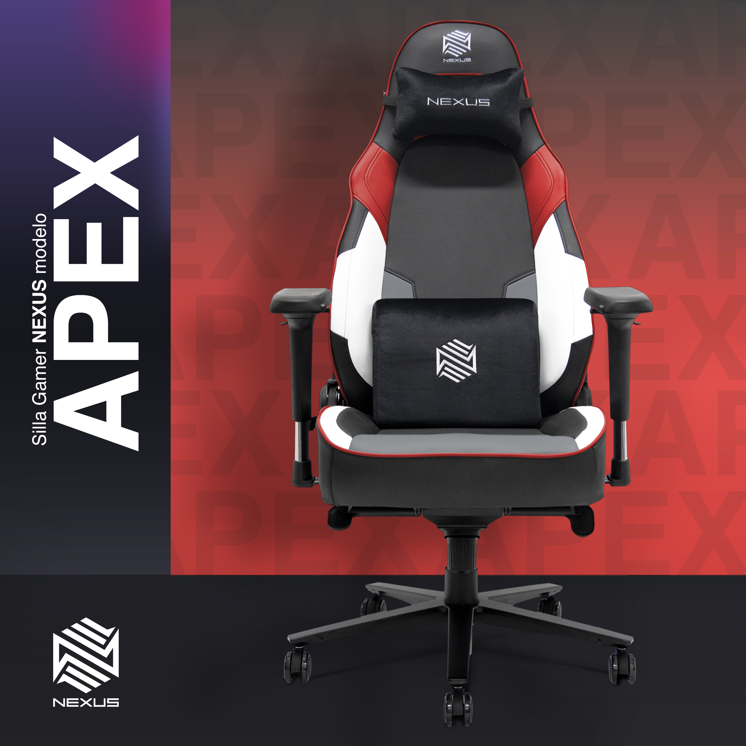 Foto 3 pulgar | Silla Gamer Nexus Apex Escritorio Oficina Reclinable Confort (negro/rojo)