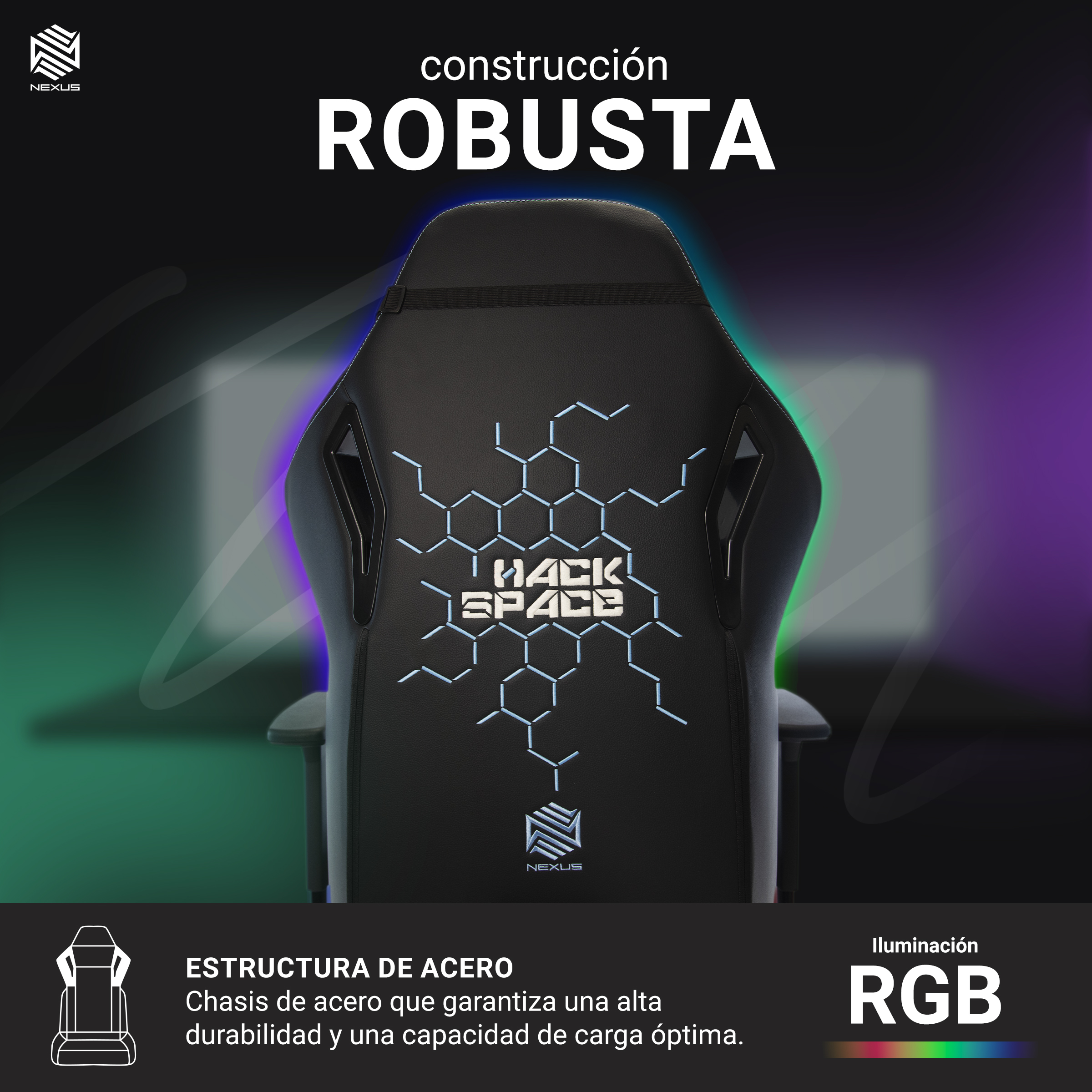 Foto 4 pulgar | Silla Gamer Nexus Stellar Escritorio Oficina Luz Led Rgb (negro/azul)