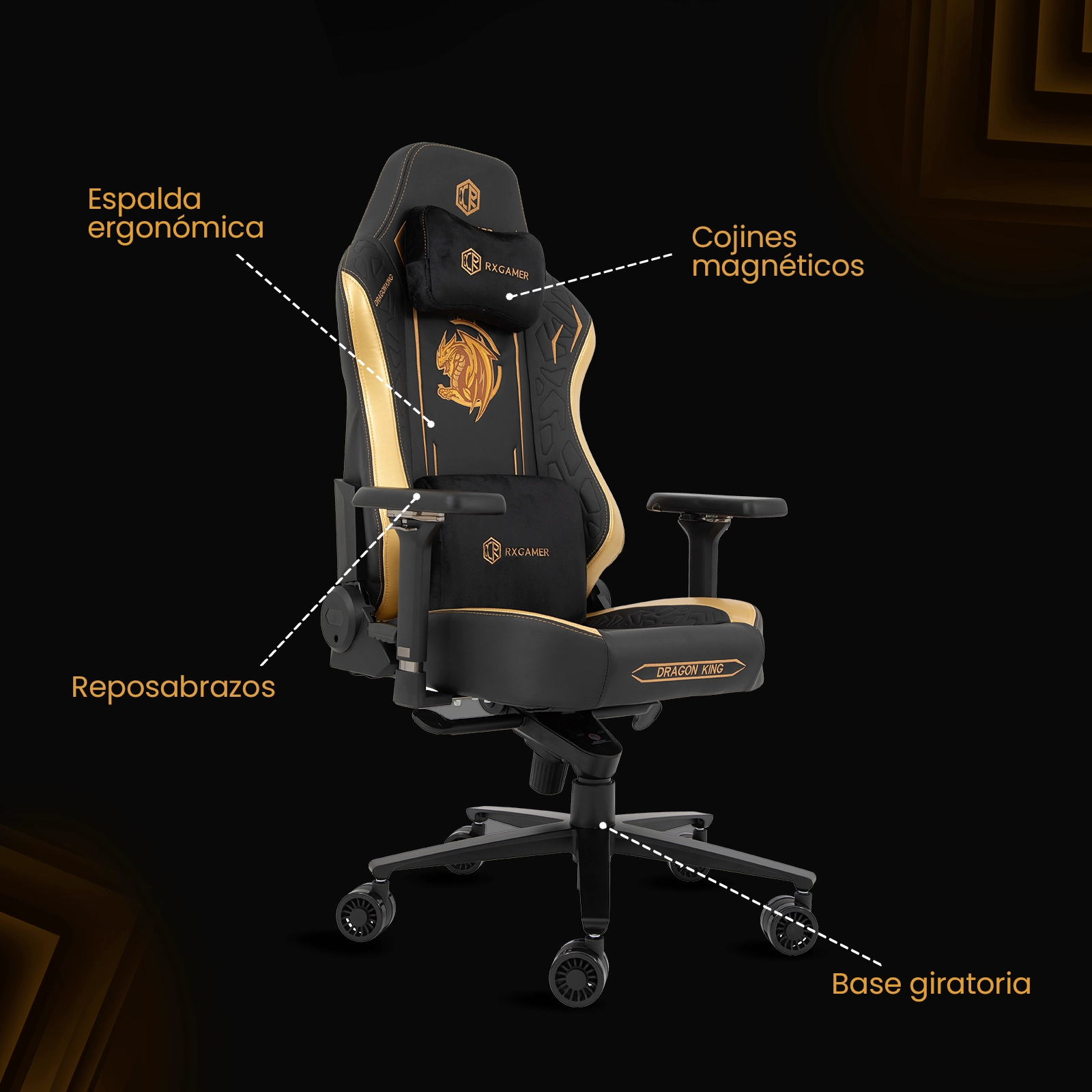 Foto 9 pulgar | Silla Gamer Premium | Secret | Reclinable | Memory Foam  | Magnetica (Dorado)