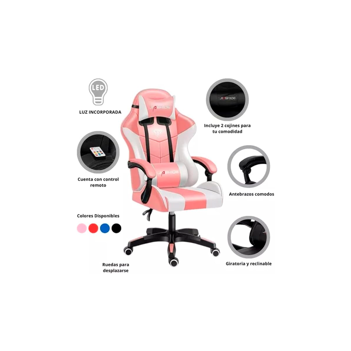 Foto 7 pulgar | Silla Gamer Reclinable Rosa