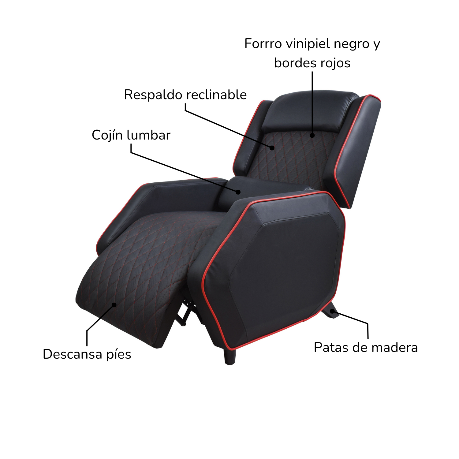 Foto 6 pulgar | Sillon Gamer Top Living Thunder Reclinable Con Reposapies Negro