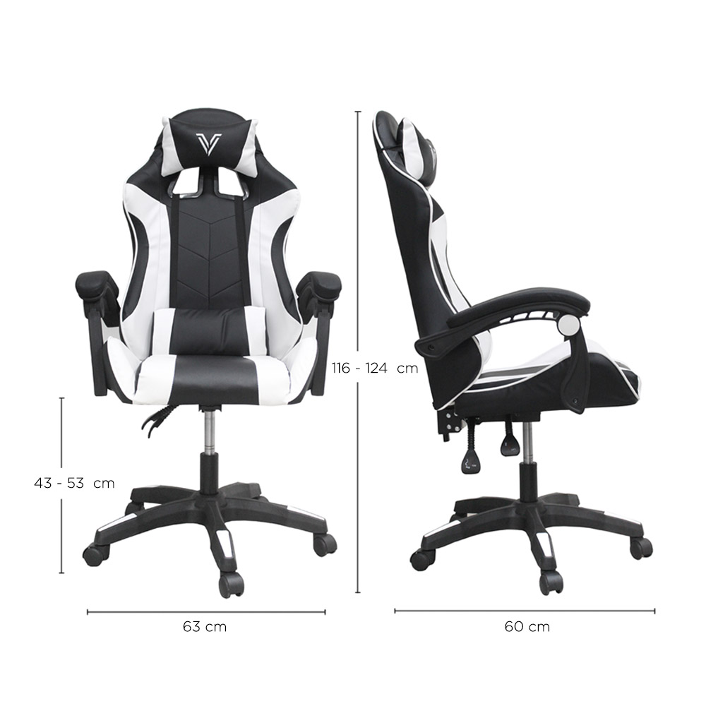 Foto 5 pulgar | Silla Gamer Vanlig Negra con Blanco Reclinable Ergonómica