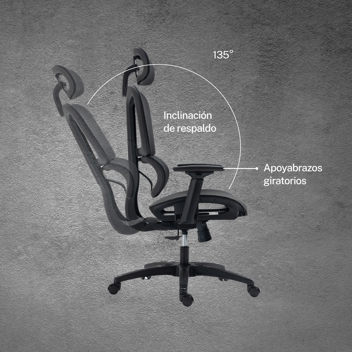 Foto 5 | Silla Ergonómica de Oficina con Respaldo Mesh, Soporte Lumbar y Reclinable 135° Big Boss V2 Negra Microcase