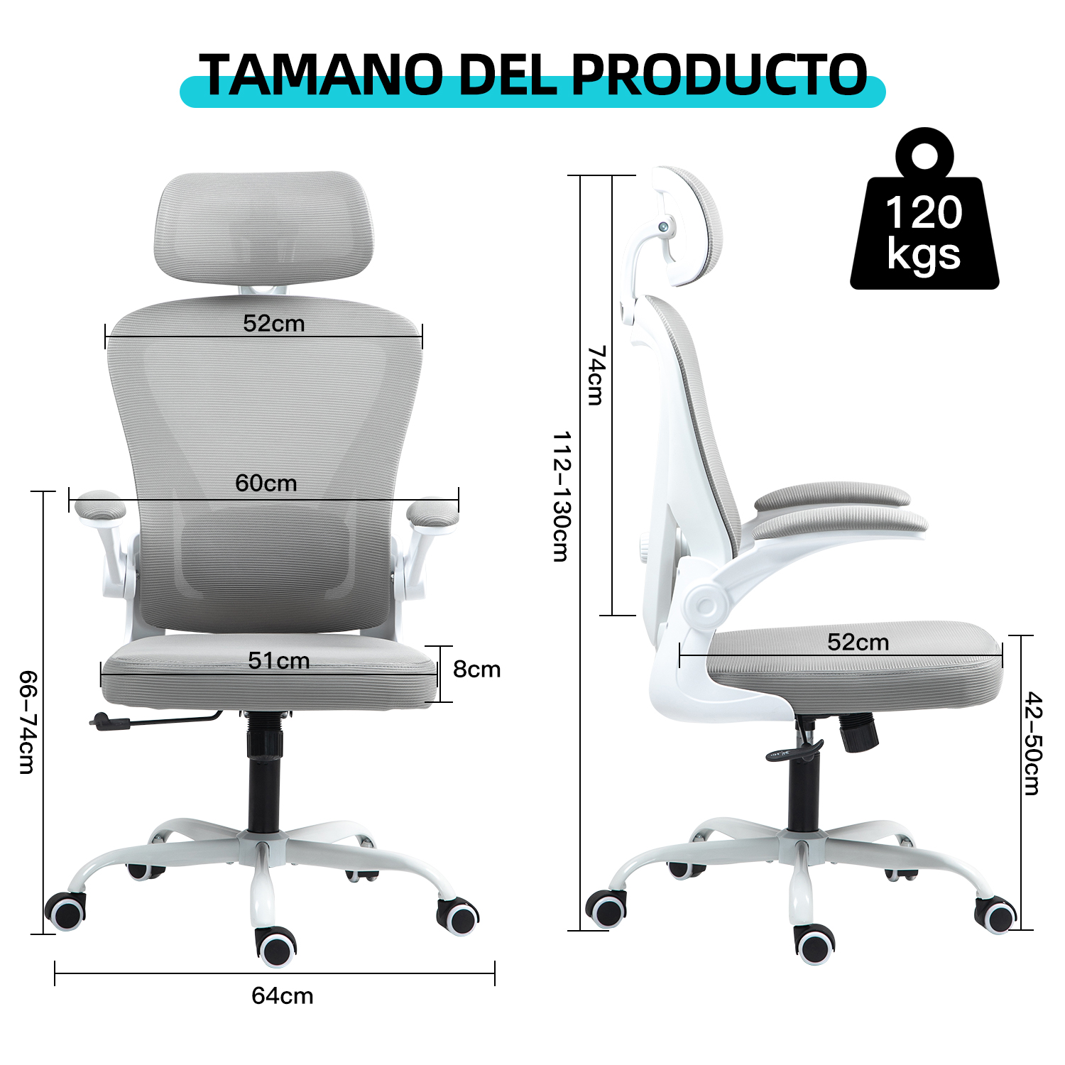 Foto 3 pulgar | Silla Oficina Ergonómica Yatahome Rula Blanco