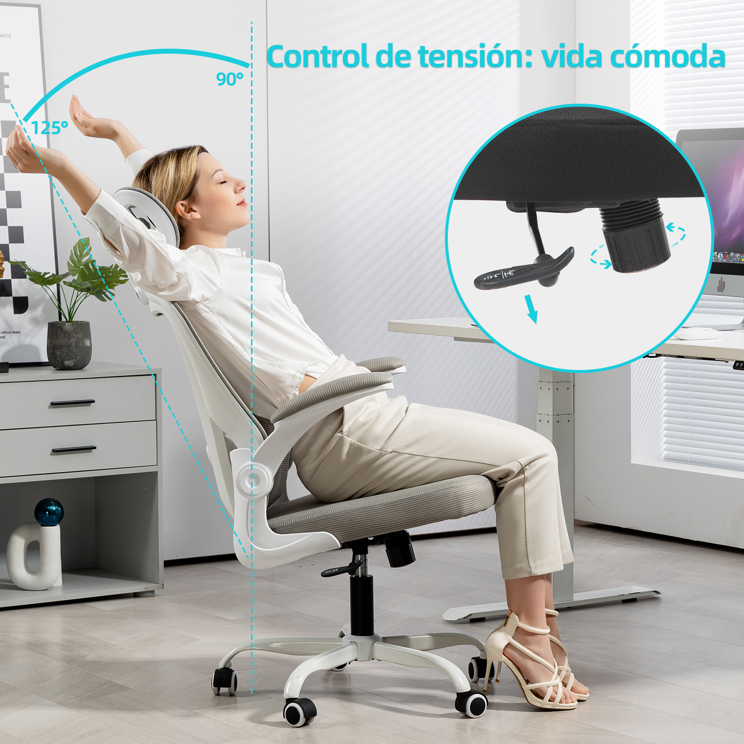 Foto 4 pulgar | Silla Oficina Ergonómica Yatahome Rula Blanco
