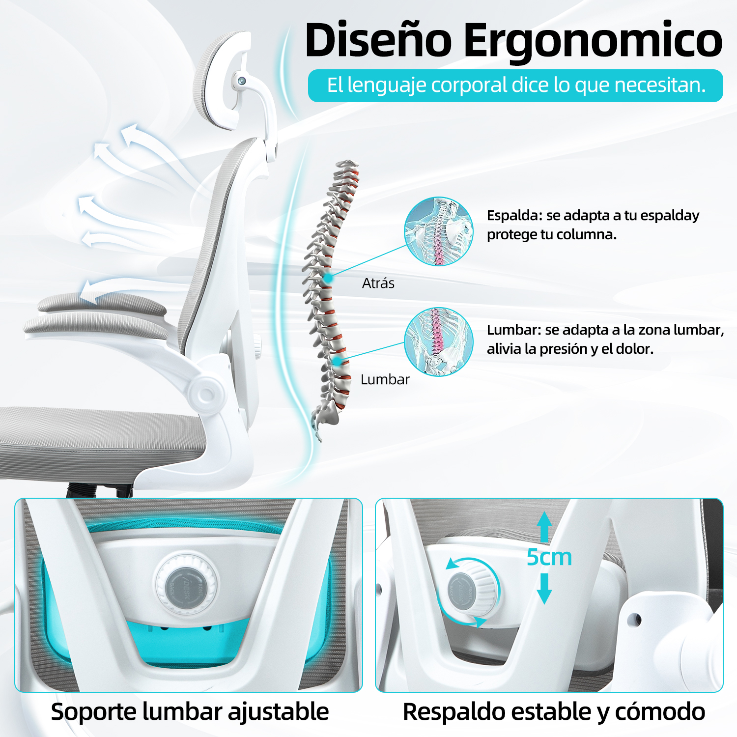 Foto 5 pulgar | Silla Oficina Ergonómica Yatahome Rula Blanco