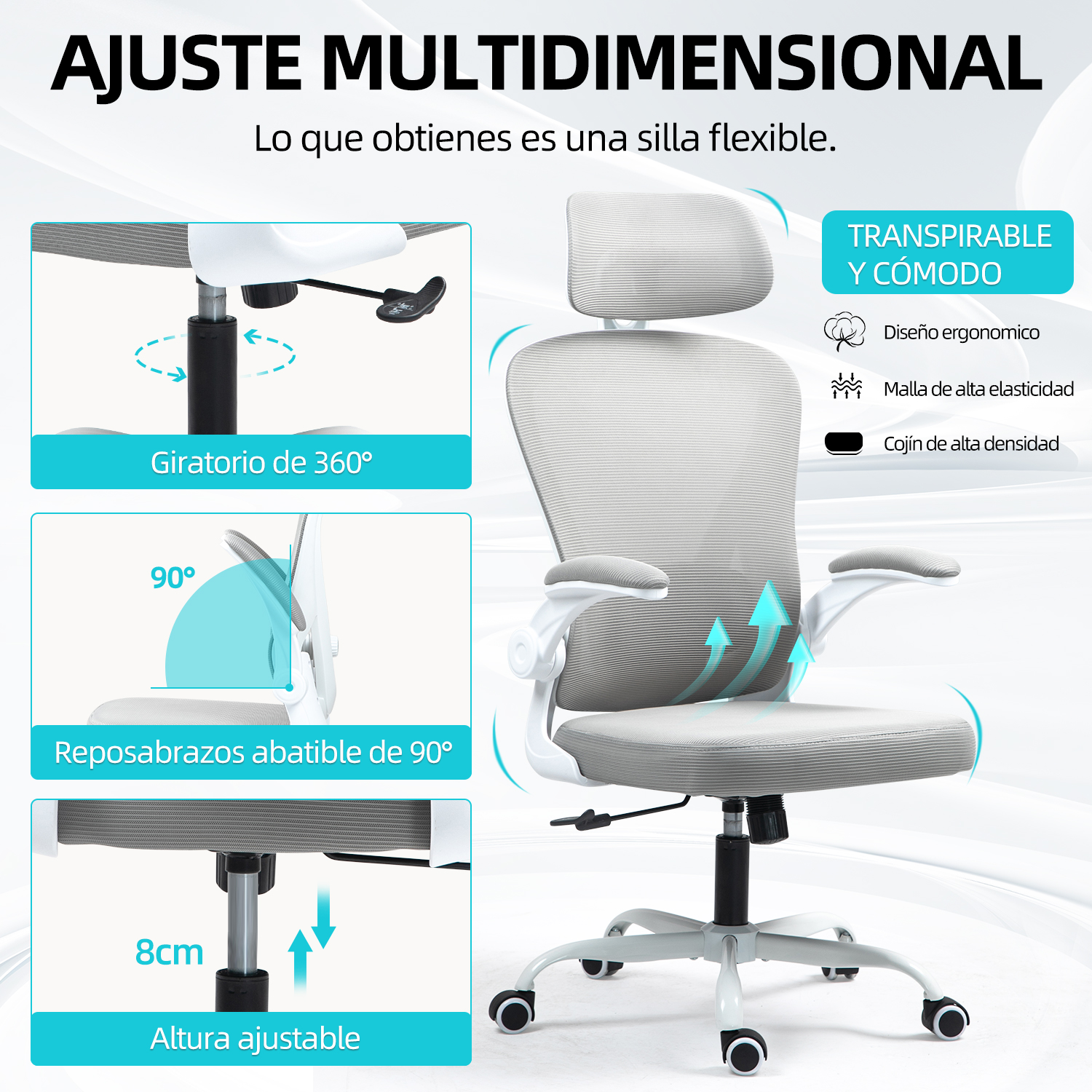 Foto 6 | Silla Oficina Ergonómica Yatahome Rula Blanco