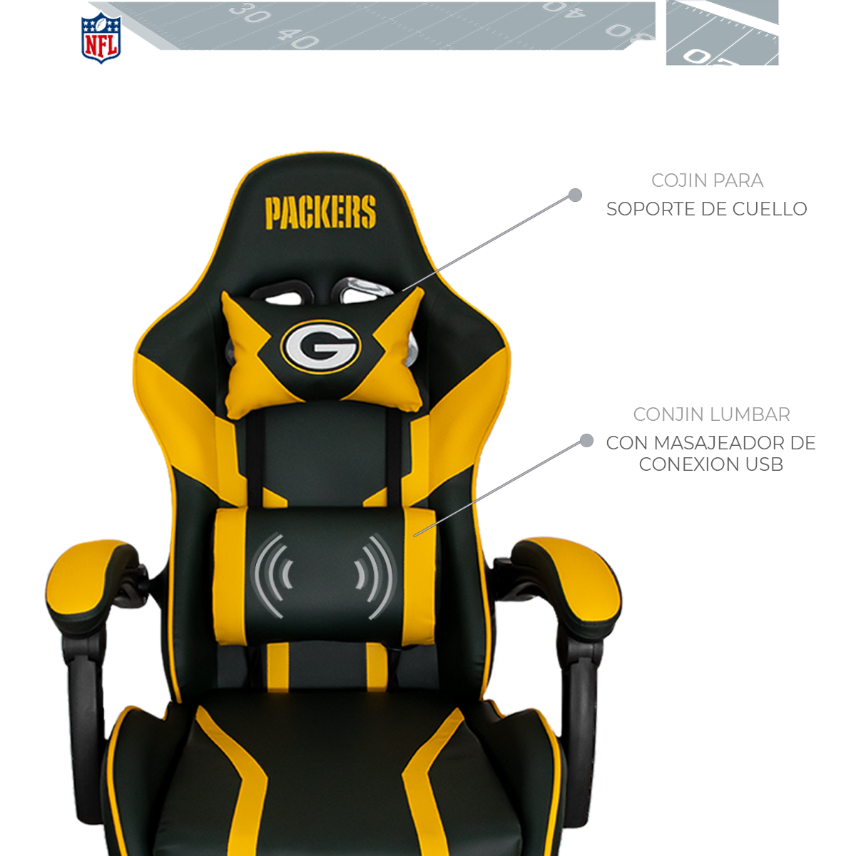 Foto 7 pulgar | Silla Gamer Reclinable NFL Green Bay Packers con Reposapiés Retráctil