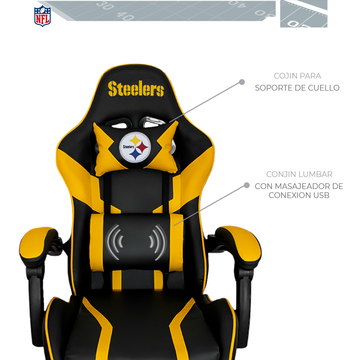 Foto 5 pulgar | Silla Gamer NFL Pittsburgh Steelers Reclinable