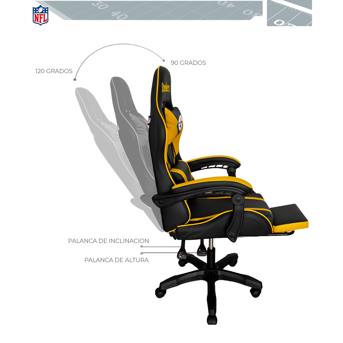 Foto 9 pulgar | Silla Gamer NFL Pittsburgh Steelers Reclinable