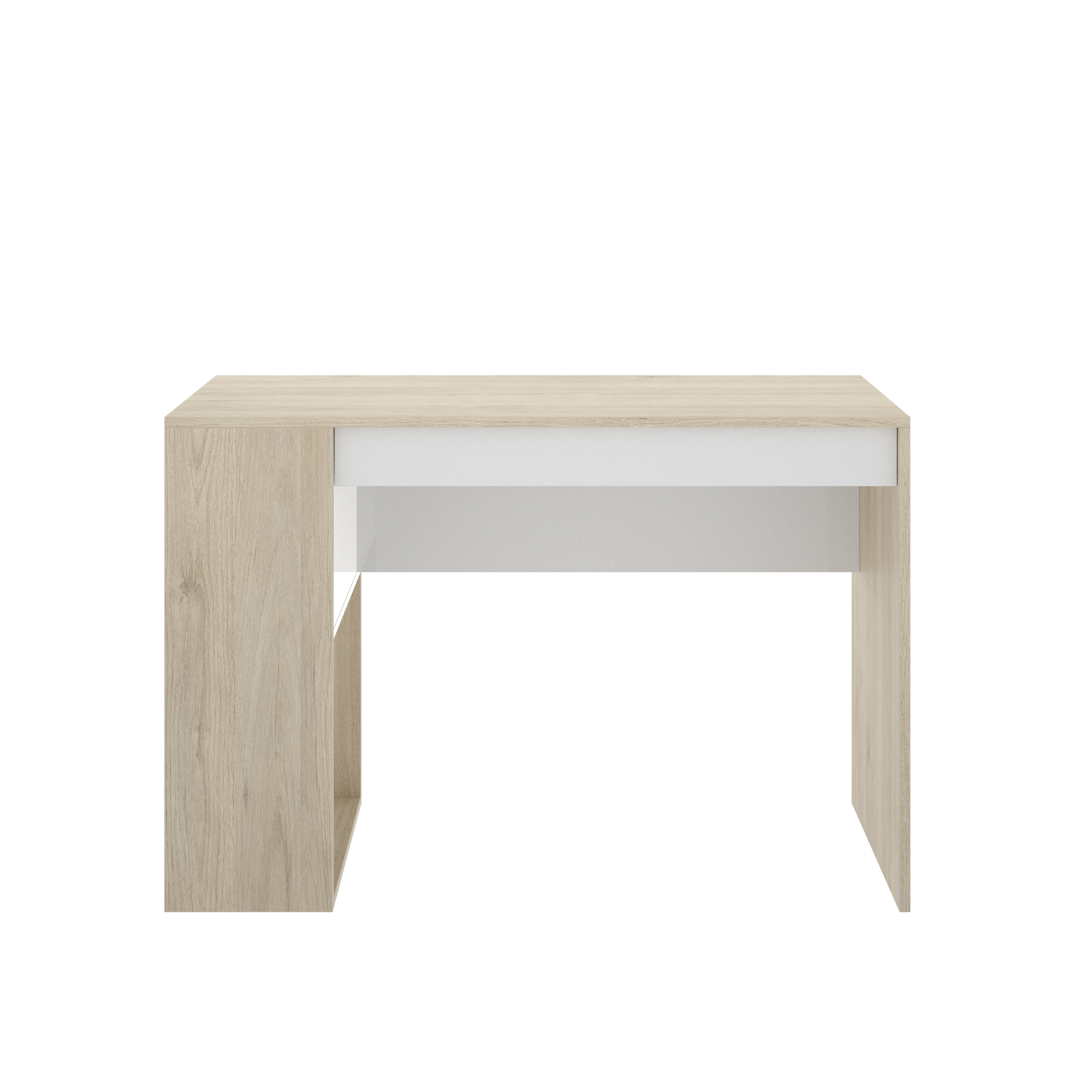 Escritorio Rectangular Color Madera Y Blanco Con 1 Entrepaño Y 1 Cajón. Estructura De Madera Procesada