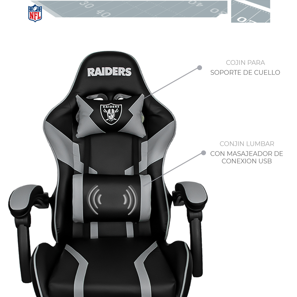 Foto 5 pulgar | Silla Gamer NFL Las Vegas Raiders Reclinable