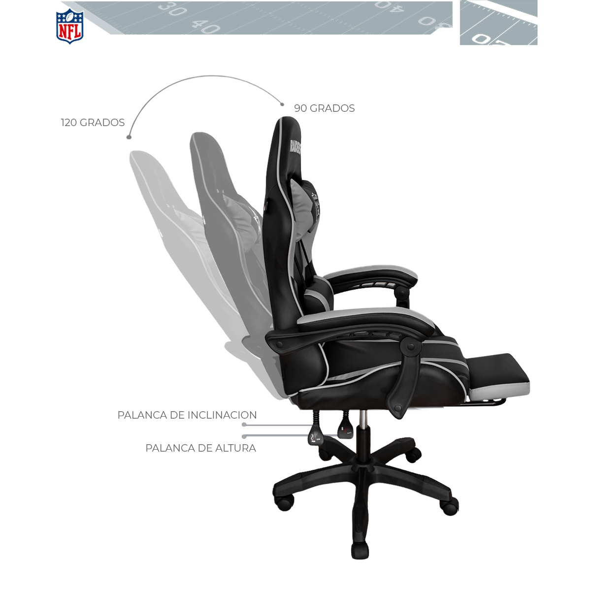 Foto 9 pulgar | Silla Gamer NFL Las Vegas Raiders Reclinable