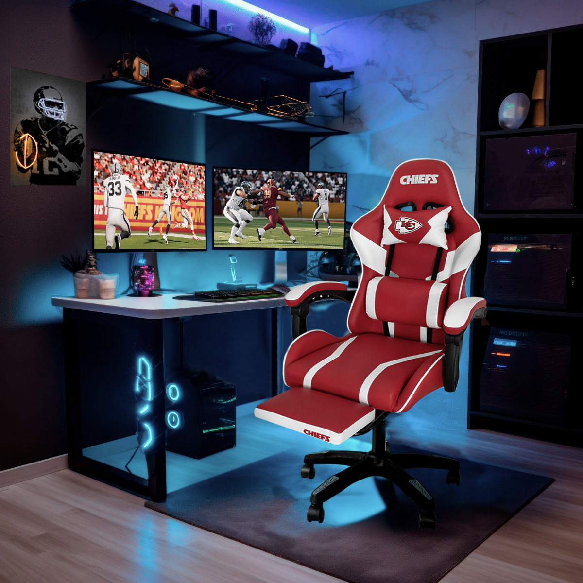 Foto 5 pulgar | Silla Gamer Reclinable NFL Kansas City Chiefs con Reposapiés