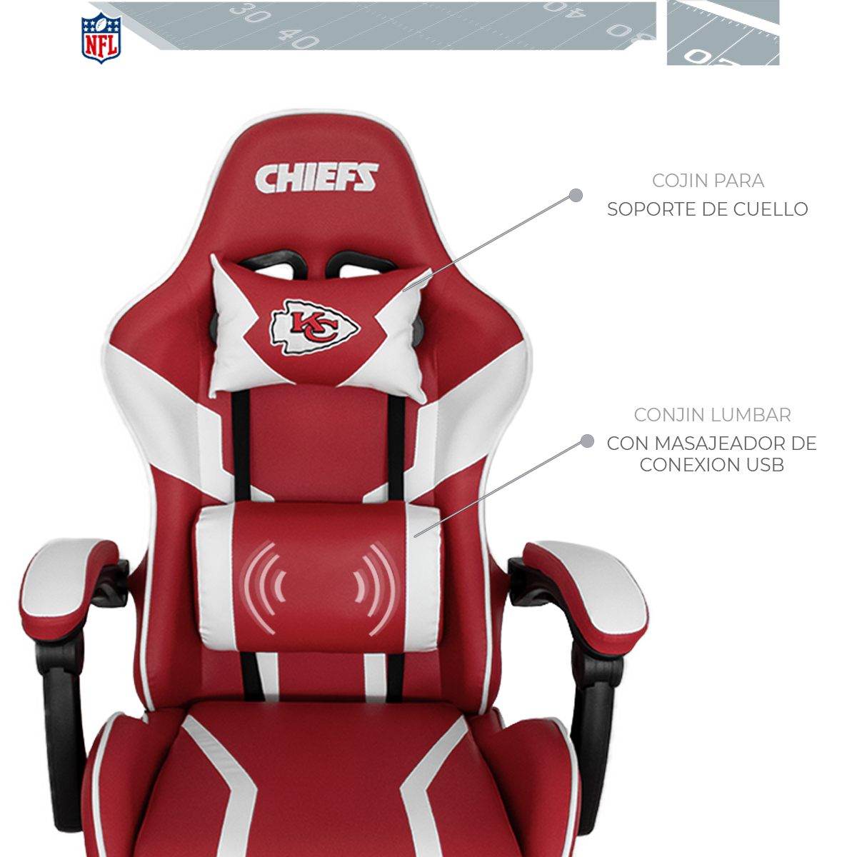 Foto 7 pulgar | Silla Gamer Reclinable NFL Kansas City Chiefs con Reposapiés