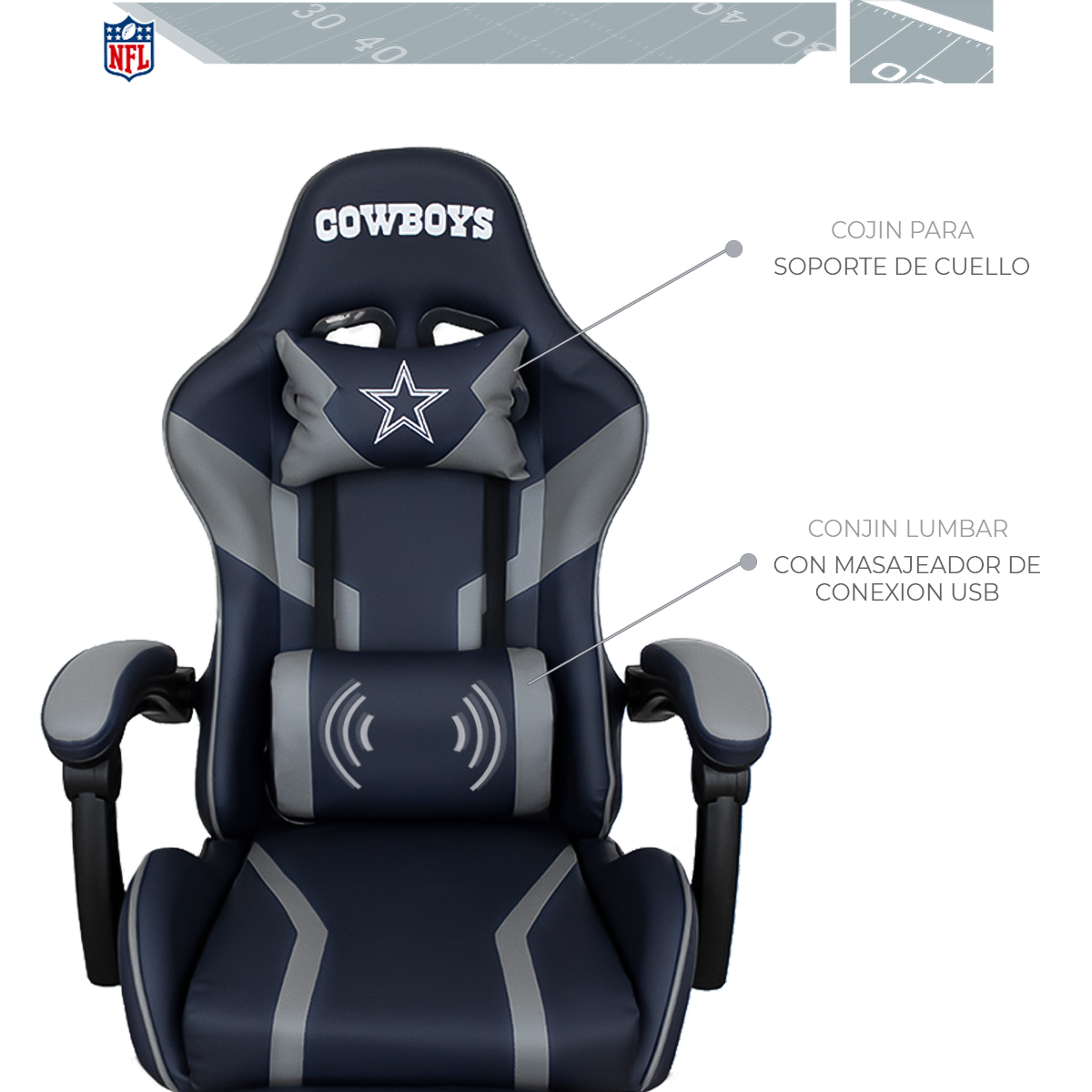 Foto 5 pulgar | Silla Gamer NFL Dallas Cowboys Reclinable