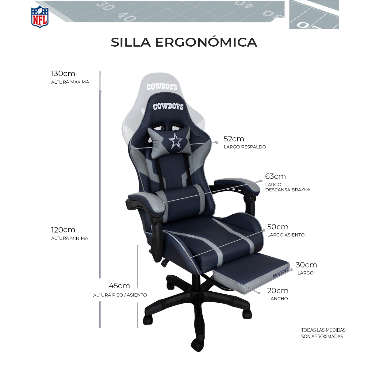 Foto 6 pulgar | Silla Gamer NFL Dallas Cowboys Reclinable