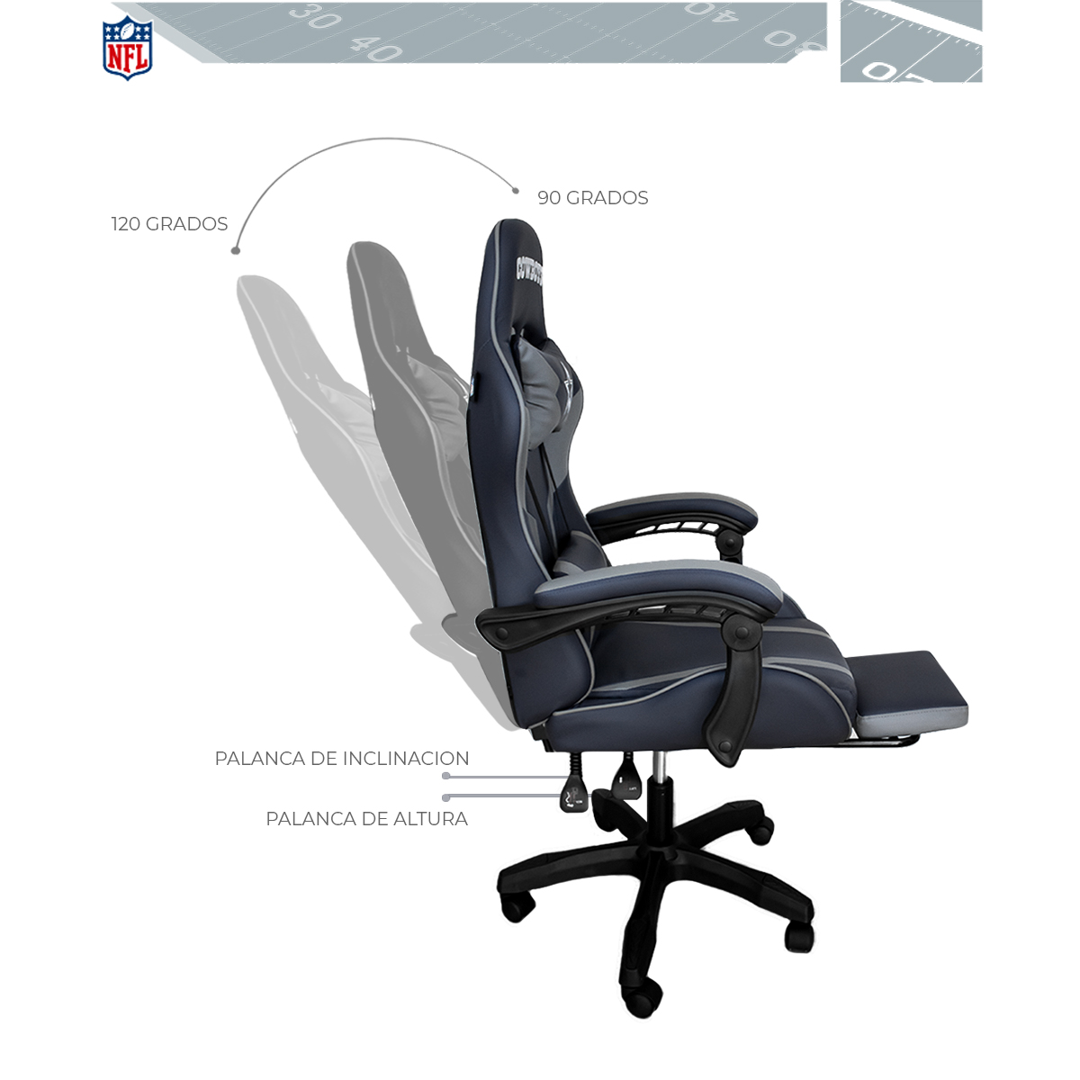 Foto 9 pulgar | Silla Gamer NFL Dallas Cowboys Reclinable