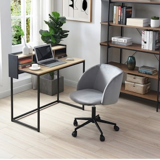 Foto 5 | Silla De Oficina Giratoria En Terciopelo Gris Con Altura Ajustable Y Asiento Acolchado