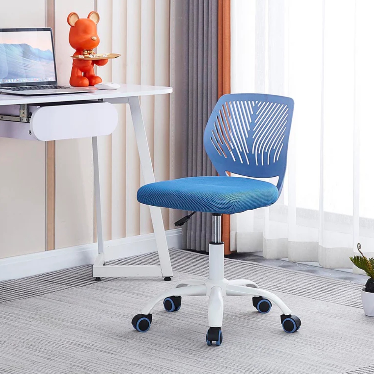 Foto 5 pulgar | Silla De Oficina Giratoria Azul Con Altura Ajustable Y Asiento Acolchado Tapizado En Tela