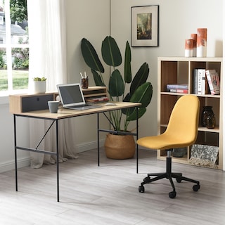 Foto 7 | Silla De Oficina Giratoria Amarilla Con Altura Ajustable Y Asiento Acolchado En Tela De Lino