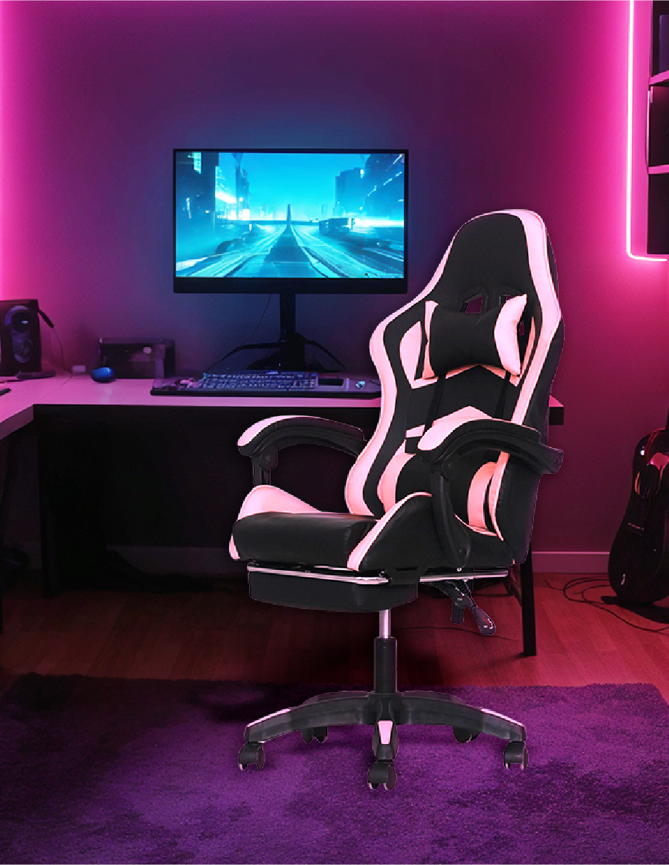 Foto 3 pulgar | Silla Gamer Ergonómica Con Reposapiés Raven Rosa