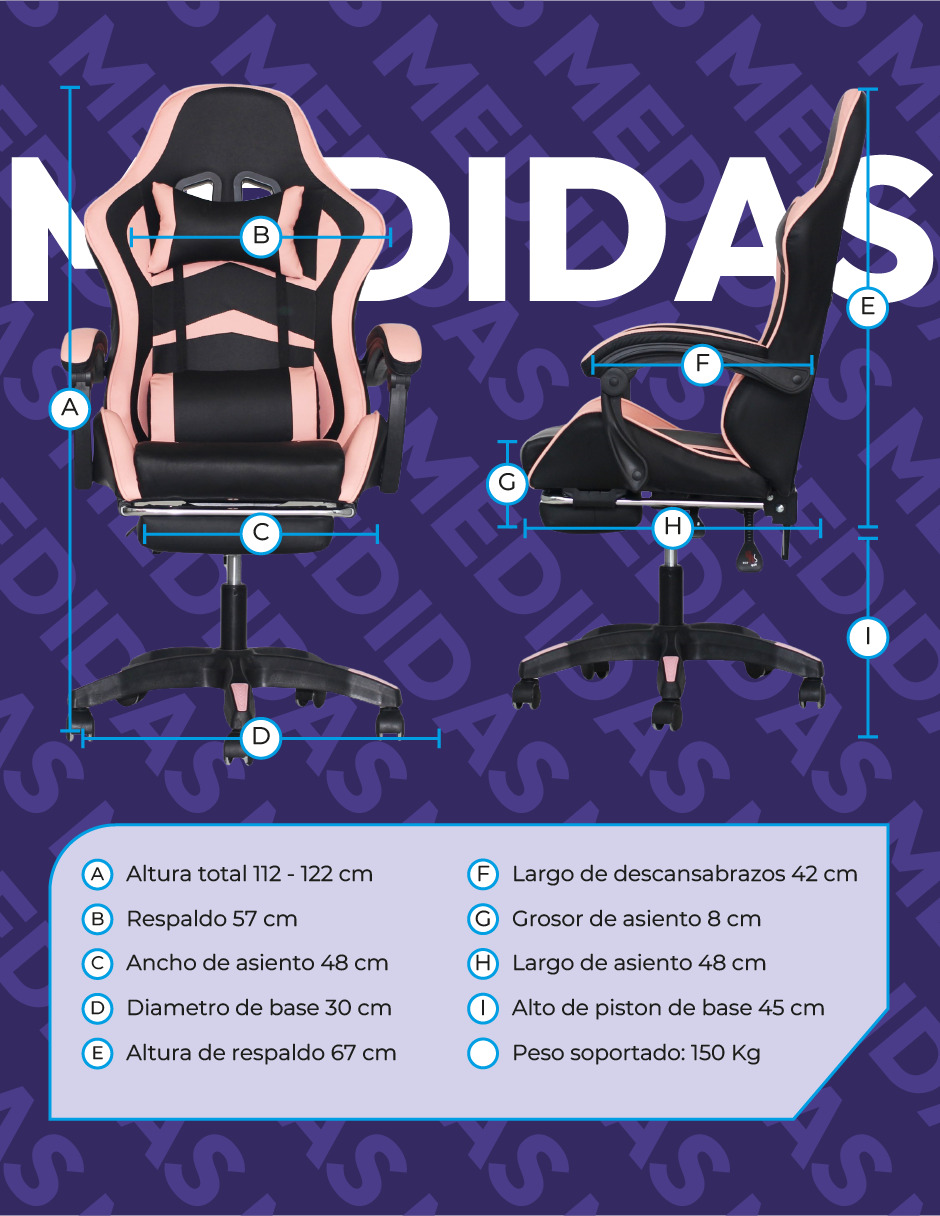 Foto 5 pulgar | Silla Gamer Ergonómica Con Reposapiés Raven Rosa