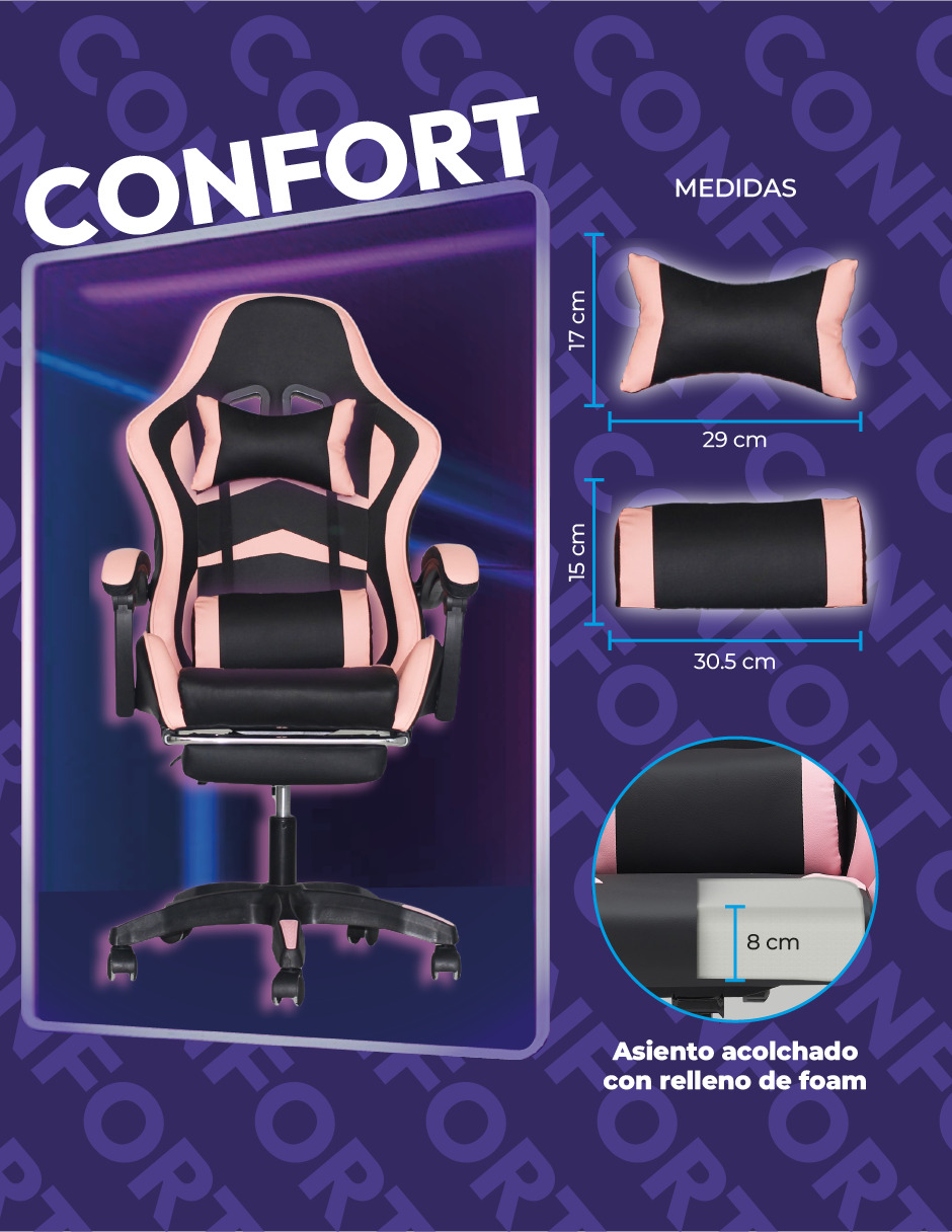 Foto 7 pulgar | Silla Gamer Ergonómica Con Reposapiés Raven Rosa