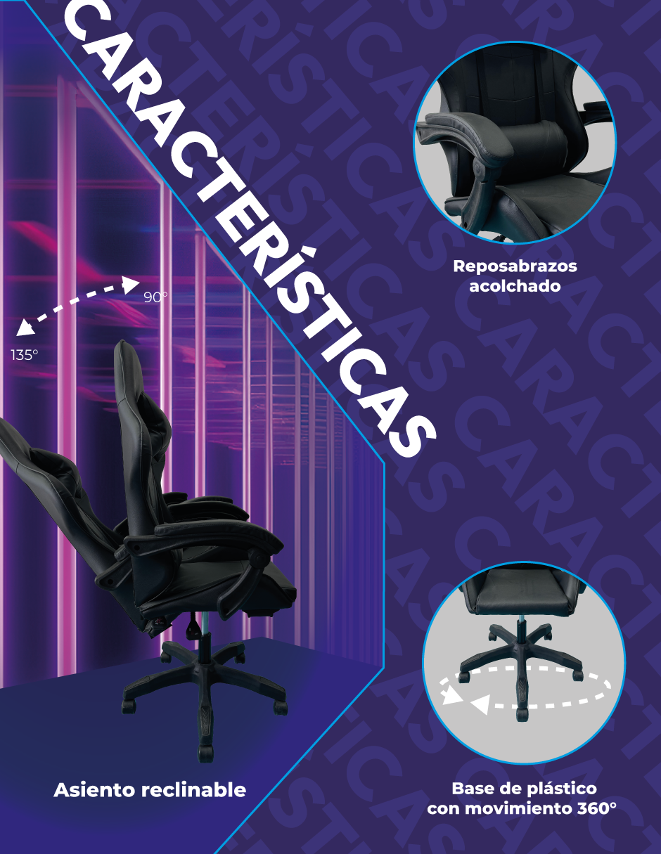 Foto 6 pulgar | Silla Gamer Titanio Ergonómica Sin Reposapiés Raven Negra