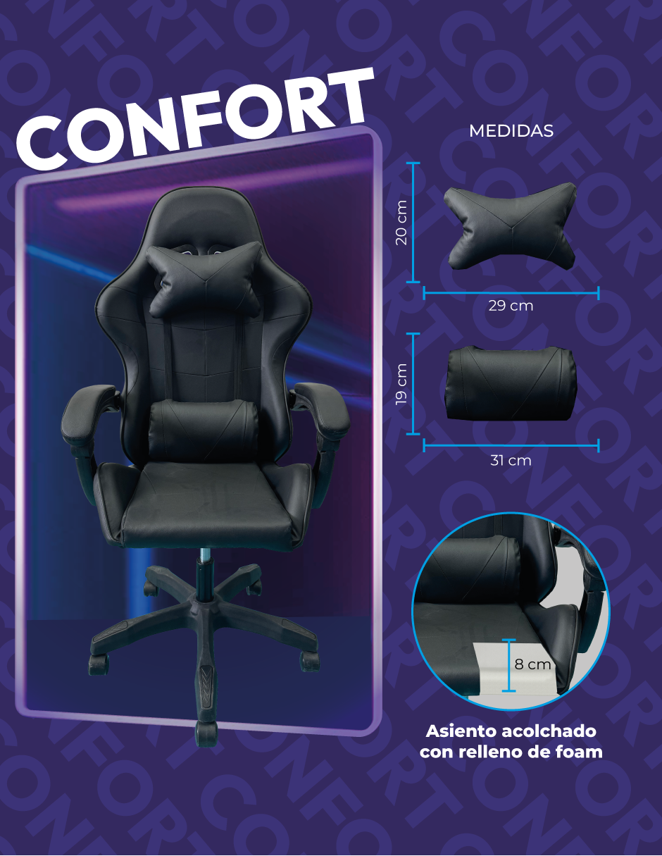 Foto 7 pulgar | Silla Gamer Titanio Ergonómica Sin Reposapiés Raven Negra
