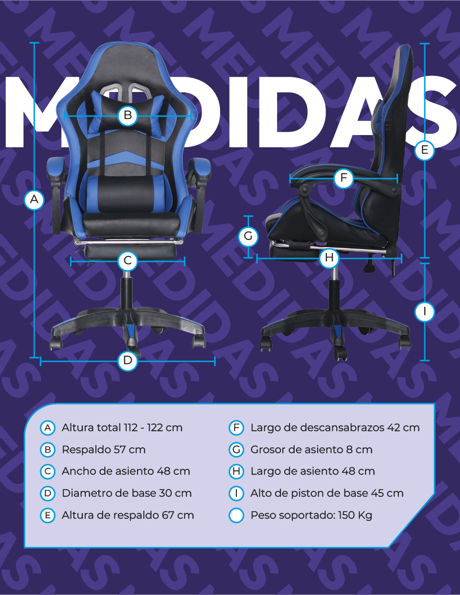 Foto 5 pulgar | Silla Gamer Ergonómica Titano sin Reposapiés Raven Azul