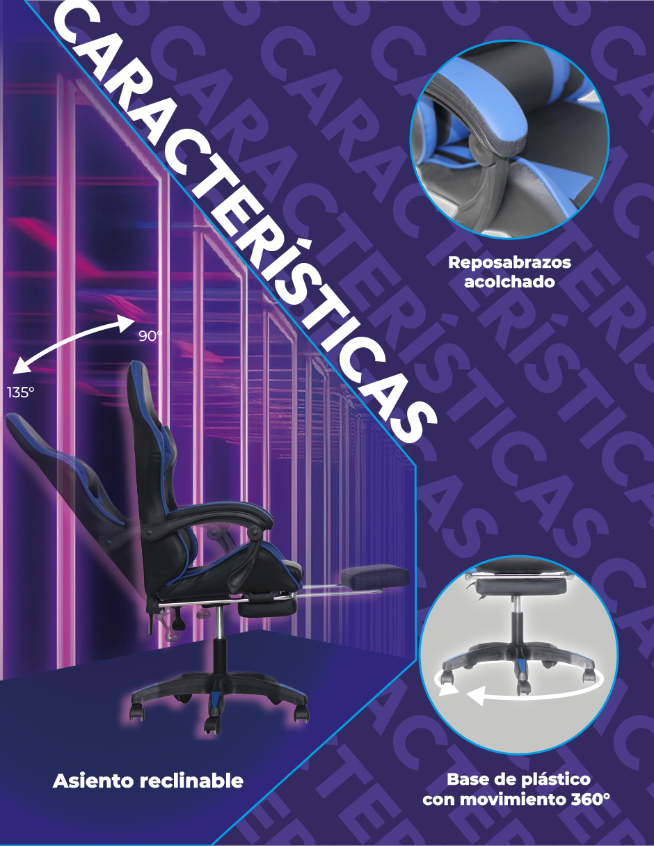 Foto 5 | Silla Gamer Ergonómica Titano sin Reposapiés Raven Azul