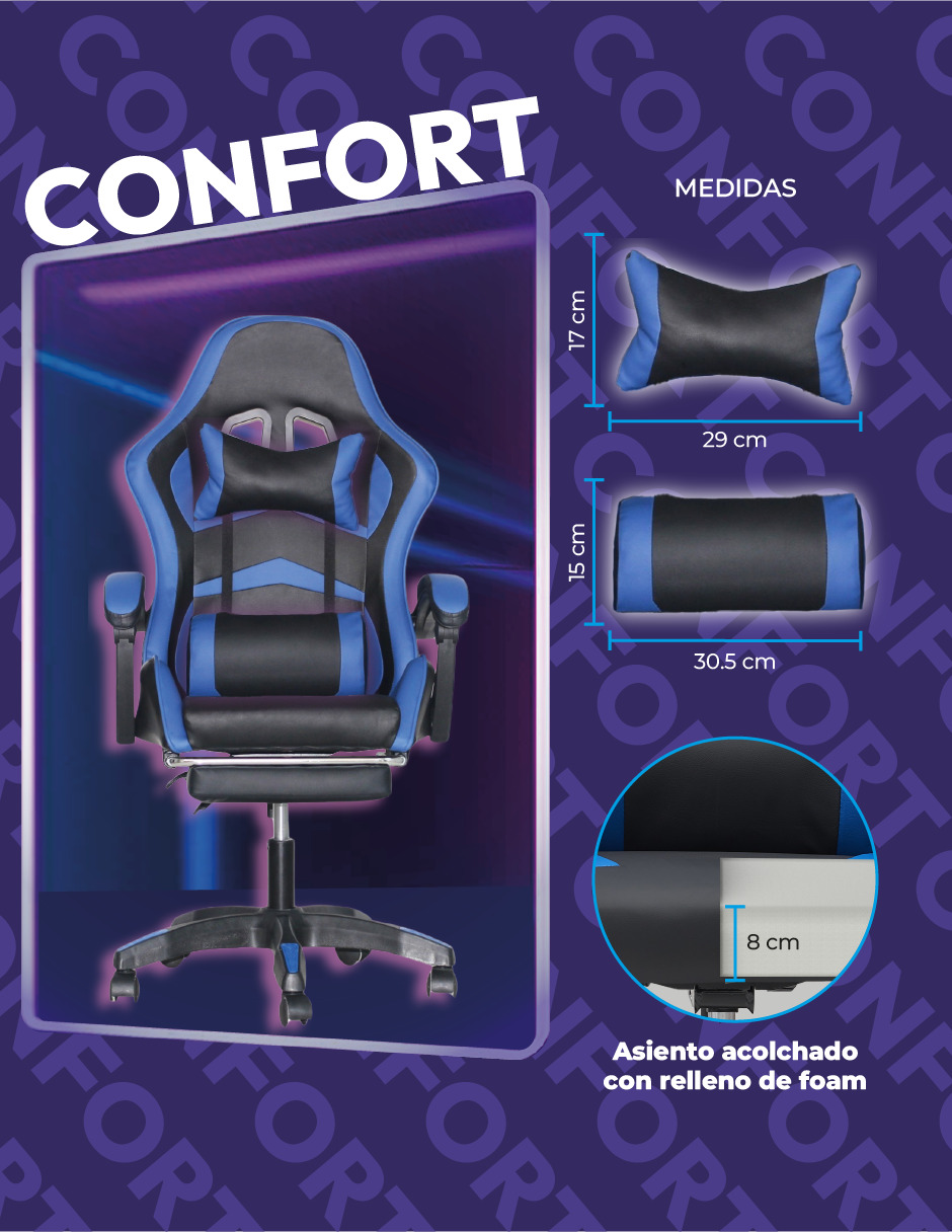 Foto 6 | Silla Gamer Ergonómica Titano sin Reposapiés Raven Azul