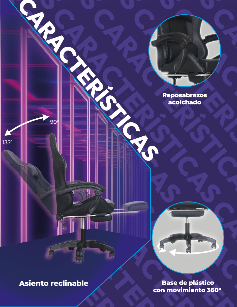 Foto 6 pulgar | Silla Gamer Ergonómica Titano sin Reposapiés Raven Negra