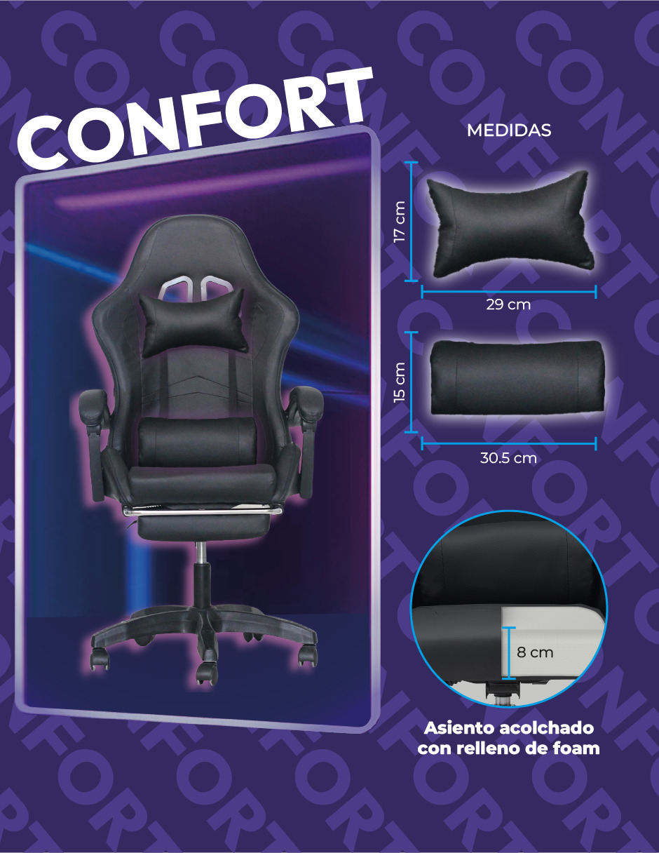 Foto 7 pulgar | Silla Gamer Ergonómica Titano sin Reposapiés Raven Negra