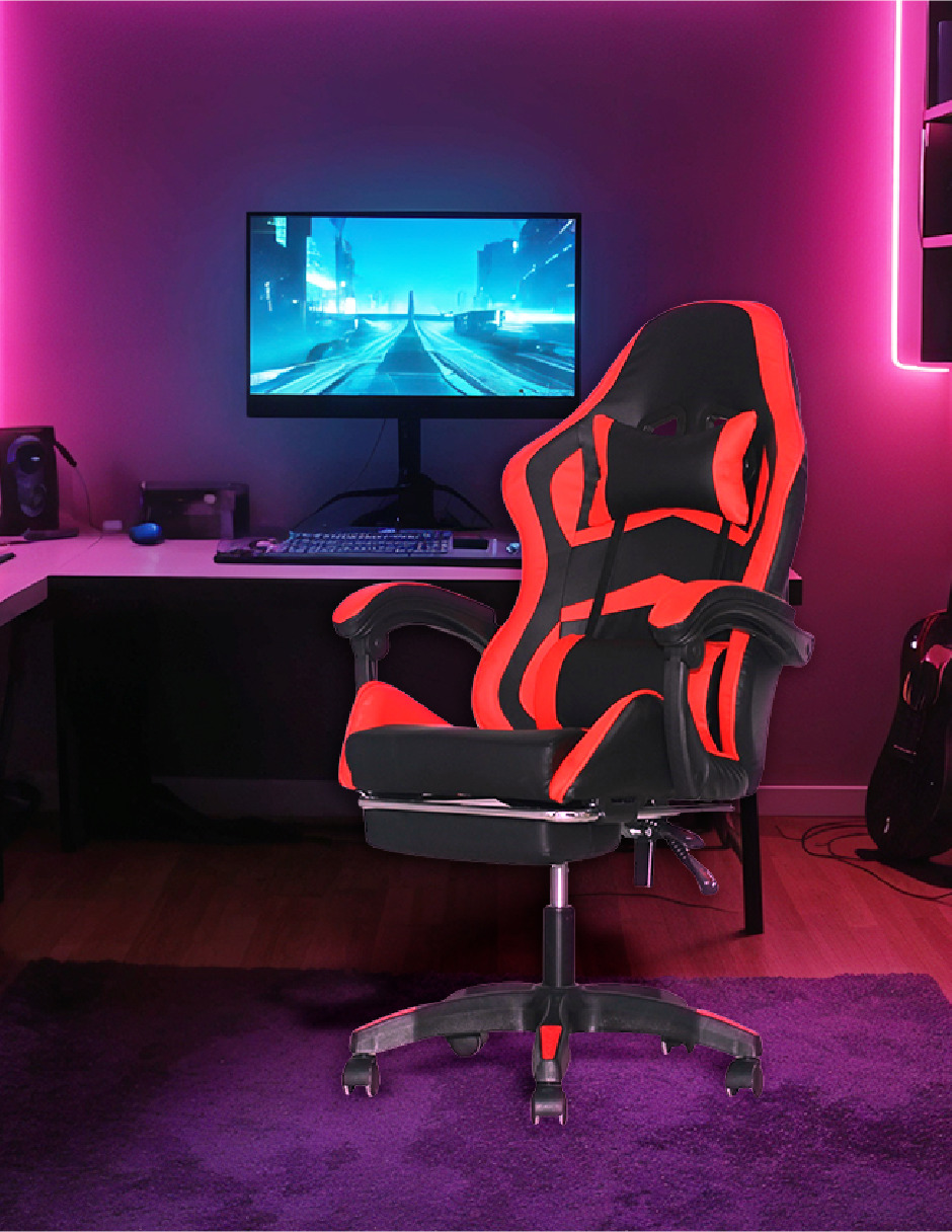 Foto 3 pulgar | Silla Gamer Titanio Ergonómica con Reposapiés Raven Roja