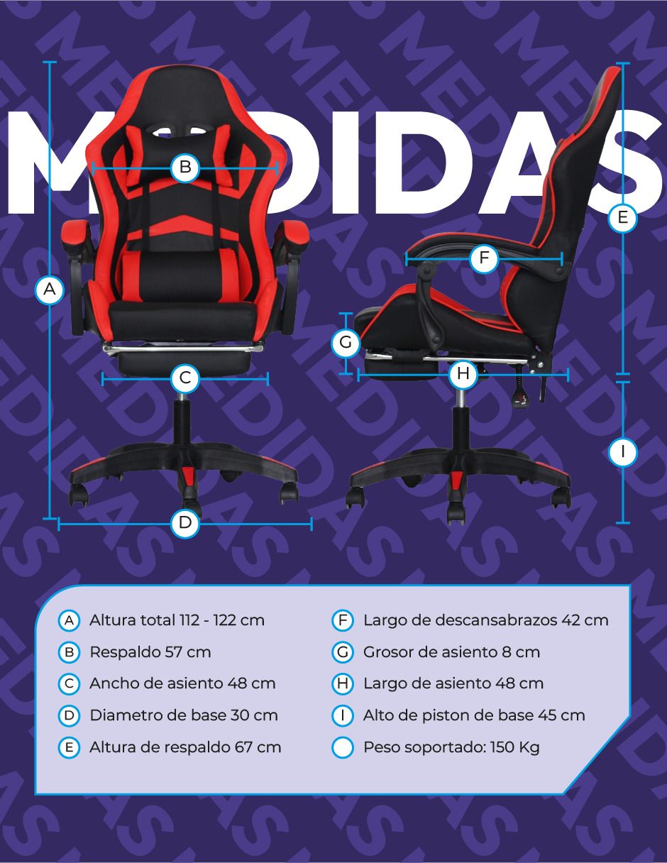 Foto 5 pulgar | Silla Gamer Titanio Ergonómica con Reposapiés Raven Roja