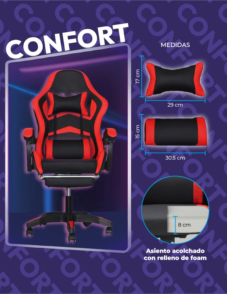 Foto 7 pulgar | Silla Gamer Titanio Ergonómica con Reposapiés Raven Roja