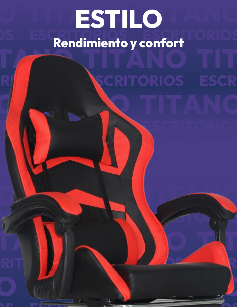 Foto 8 pulgar | Silla Gamer Titanio Ergonómica con Reposapiés Raven Roja